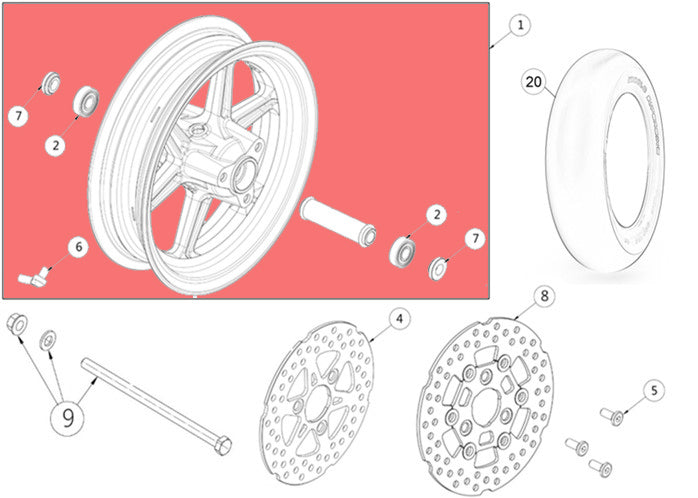 Complete front wheel - 10"