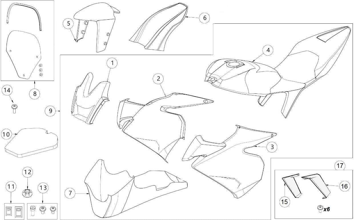 Kit complete screws fairings