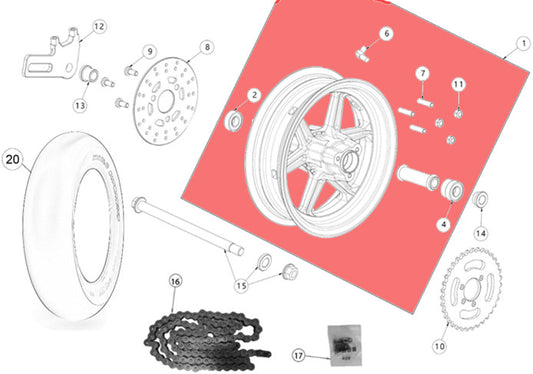 Complete rear wheel