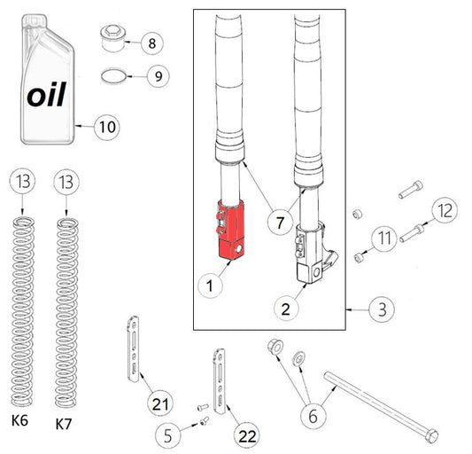 RH CNC fork foot - 110/160 EVO