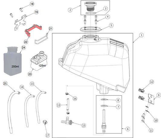 Recovery tank plastic support