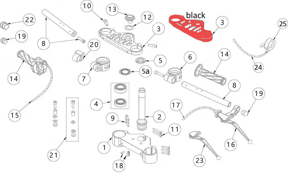 Fork upper plate - Black (Daytona)