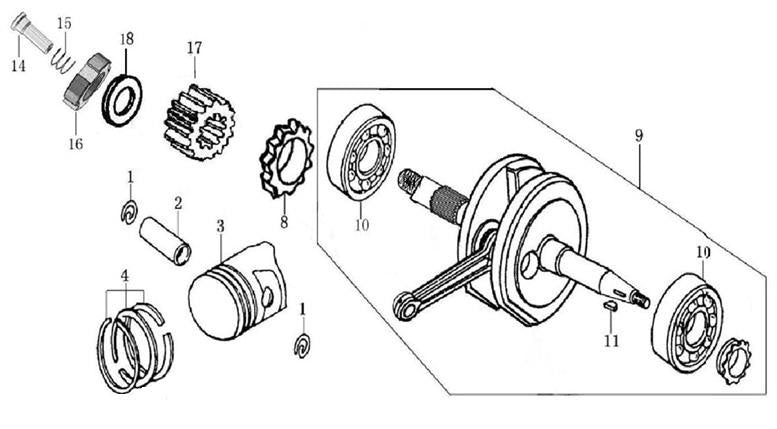 110 4-Speed Crankshaft / Piston / Connecting Rod comp