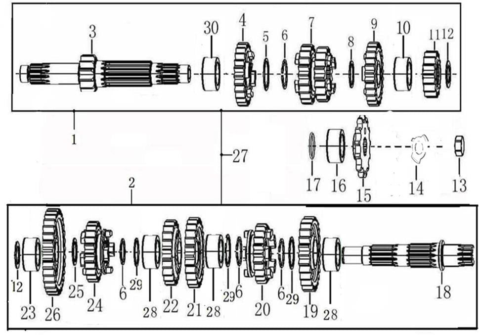 RS250 Engine SP-1 Transmission Main / Counter Shaft