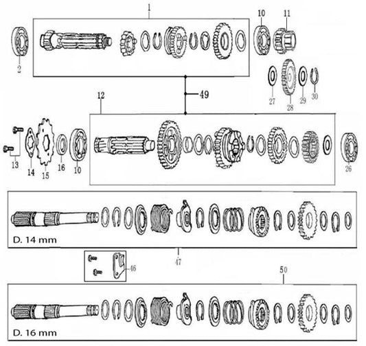 KICK STARTING SHAFT ASSEMBLY D.16